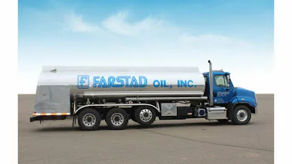 Blue fuel tanker carrying premium fuels for Farstad Oil company in Northern USA.